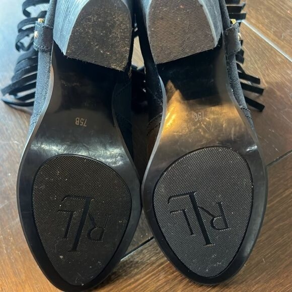 Lauren Ralph Lauren Boots Womens 7.5B Black Suede Fringe & Buckle Zip Western - Picture 9 of 11